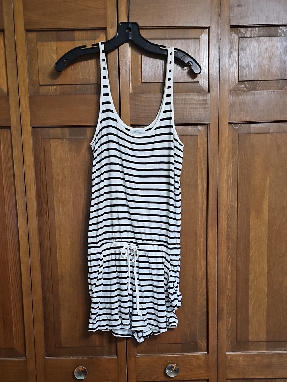 Z Supply Black & White Striped Sleeveless Romper with Drawstring